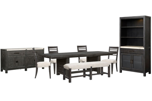 Magnussen - Plum Creek Ravenwood Black Extendable Trestle Dining Table With 4 Side Chairs Bench Sideboard And Display Cabinet - D5990-21-KIT21 view 1