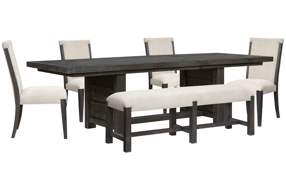 Magnussen - Plum Creek Ravenwood Black Extendable Trestle Dining Table With 4 Upholstered Side Chairs And Bench - D5990-21-KIT25 view 1