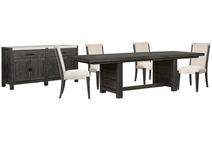 Magnussen - Plum Creek Ravenwood Black Extendable Trestle Dining Table With 4 Upholstered Side Chairs And Sideboard - D5990-21-KIT8 view 1