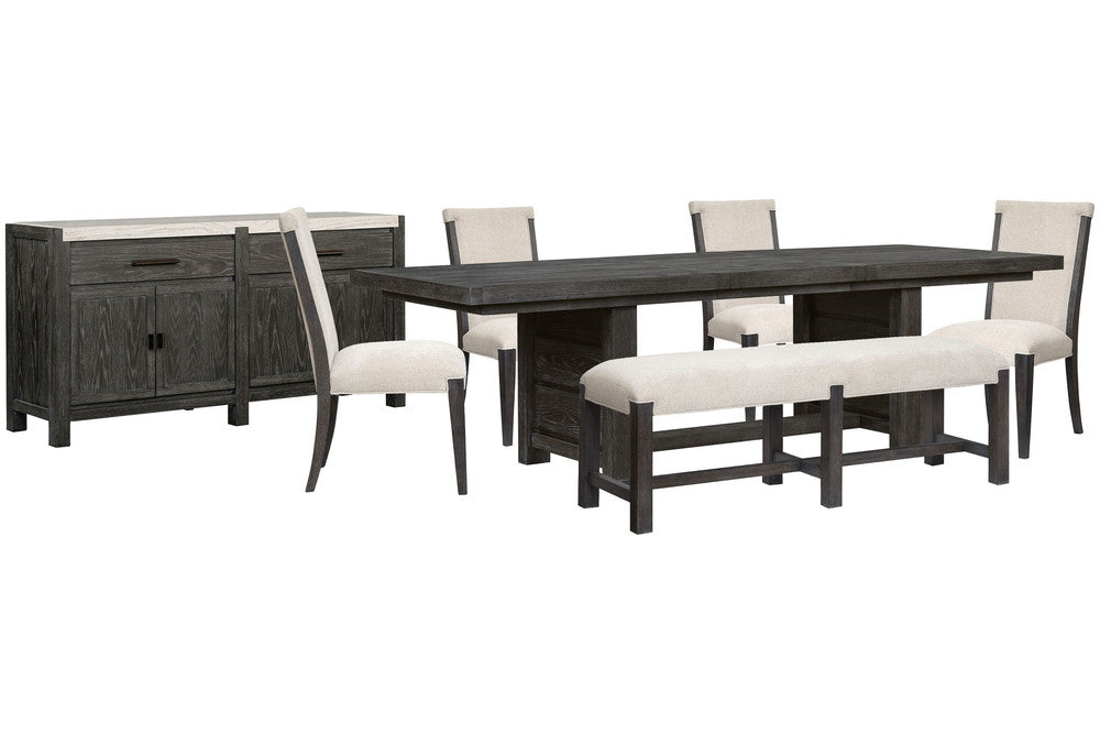 Magnussen - Plum Creek Ravenwood Black Extendable Trestle Dining Table With 4 Upholstered Side Chairs Bench And Sideboard - D5990-21-KIT26 view 1