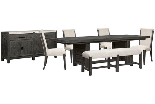 Magnussen - Plum Creek Ravenwood Black Extendable Trestle Dining Table With 4 Upholstered Side Chairs Bench And Sideboard - D5990-21-KIT26 view 1