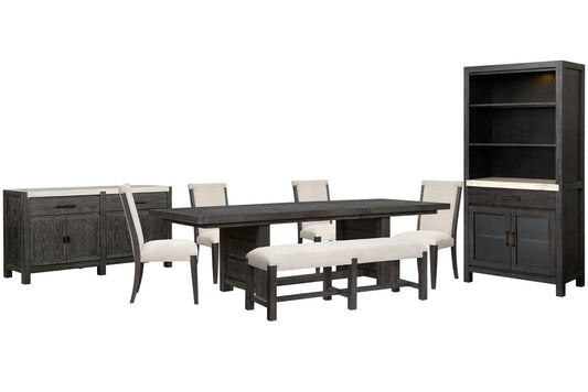 Magnussen - Plum Creek Ravenwood Black Extendable Trestle Dining Table With 4 Upholstered Side Chairs Bench Sideboard And Display Cabinet - D5990-21-KIT27 view 1