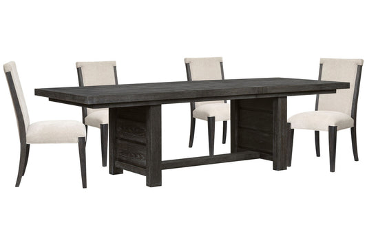 Magnussen - Plum Creek Ravenwood Black Extendable Trestle Dining Table With 4 Upholstered Side Chairs - D5990-21-KIT7 view 1