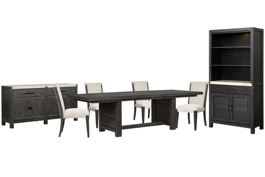Magnussen - Plum Creek Ravenwood Black Extendable Trestle Dining Table With 4 Upholstered Side Chairs Sideboard And Display Cabinet - D5990-21-KIT9 view 1