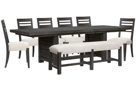 Magnussen - Plum Creek Ravenwood Black Extendable Trestle Dining Table With 6 Side Chairs And Bench - D5990-21-KIT22 view 1