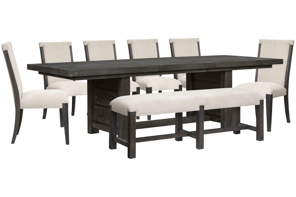 Magnussen - Plum Creek Ravenwood Black Extendable Trestle Dining Table With 6 Upholstered Side Chairs And Bench - D5990-21-KIT28 view 1