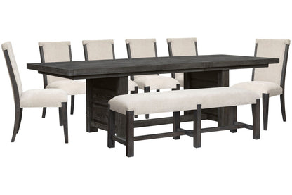Magnussen - Plum Creek Ravenwood Black Extendable Trestle Dining Table With 6 Upholstered Side Chairs And Bench - D5990-21-KIT28 view 1
