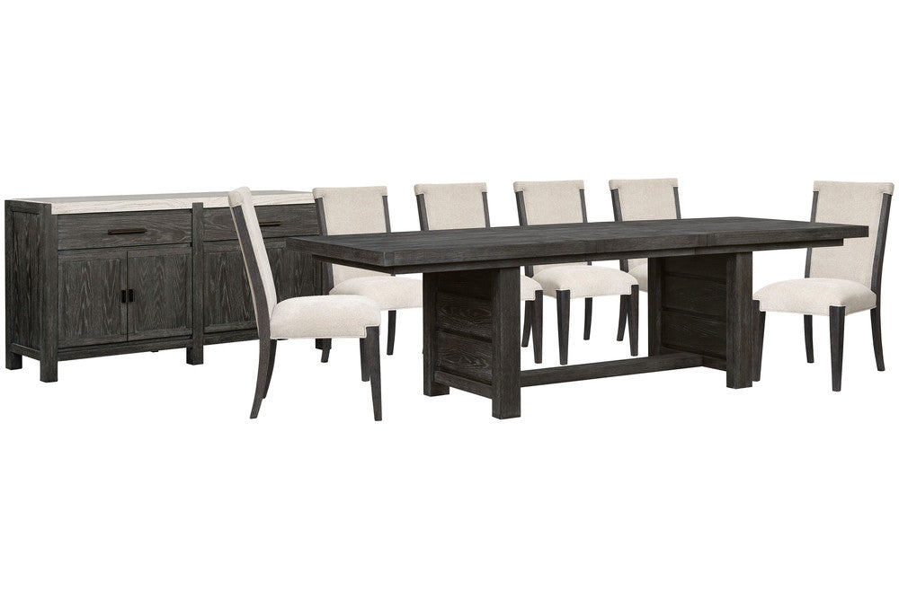 Magnussen - Plum Creek Ravenwood Black Extendable Trestle Dining Table With 6 Upholstered Side Chairs And Sideboard - D5990-21-KIT11 view 1
