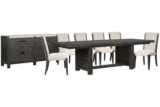 Magnussen - Plum Creek Ravenwood Black Extendable Trestle Dining Table With 6 Upholstered Side Chairs And Sideboard - D5990-21-KIT11 view 1