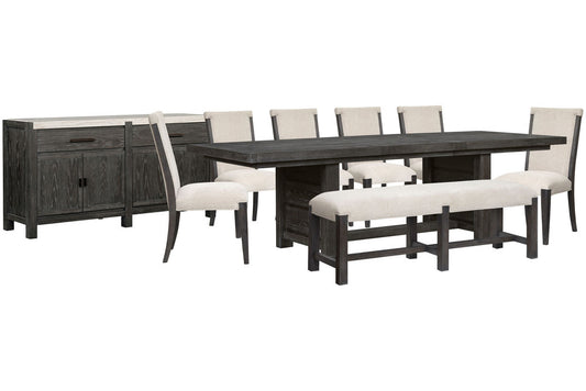 Magnussen - Plum Creek Ravenwood Black Extendable Trestle Dining Table With 6 Upholstered Side Chairs Bench And Sideboard - D5990-21-KIT29 view 1