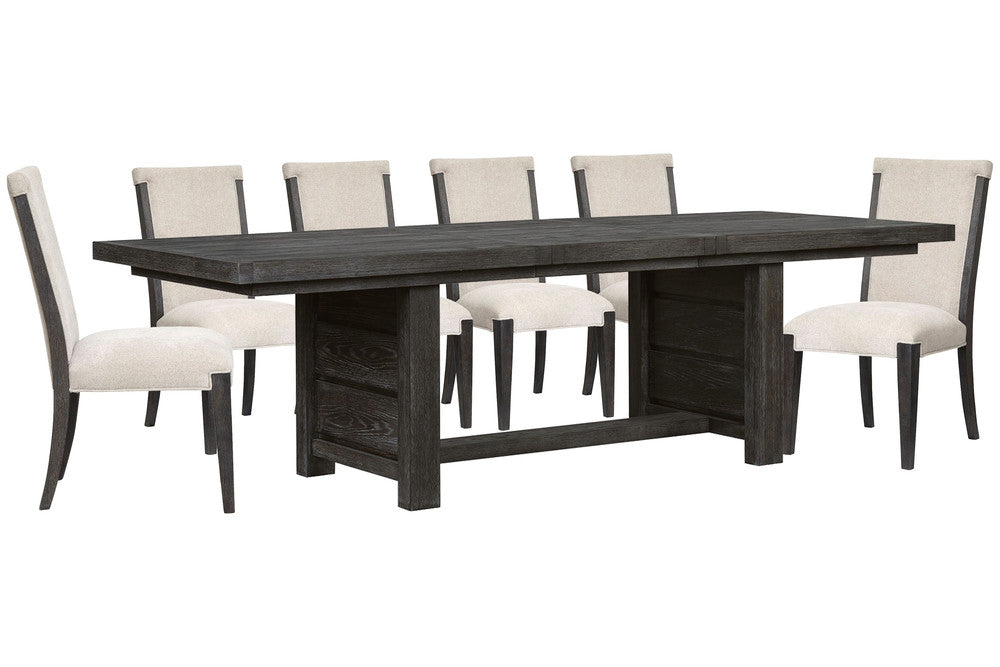Magnussen - Plum Creek Ravenwood Black Extendable Trestle Dining Table With 6 Upholstered Side Chairs - D5990-21-KIT10 view 1