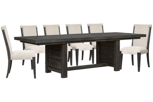 Magnussen - Plum Creek Ravenwood Black Extendable Trestle Dining Table With 6 Upholstered Side Chairs - D5990-21-KIT10 view 1