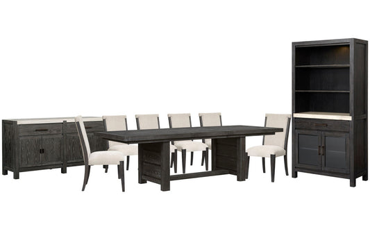 Magnussen - Plum Creek Ravenwood Black Extendable Trestle Dining Table With 6 Upholstered Side Chairs Sideboard And Display Cabinet - D5990-21-KIT12 view 1