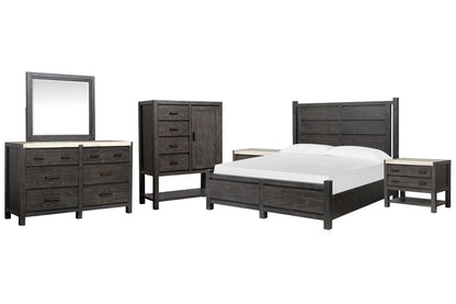 Magnussen - Plum Creek Ravenwood Black King Panel Bed 2 Open Nightstands Drawer Dresser With Landscape Mirror And Door Chest - B5990-64-KIT11 view 1