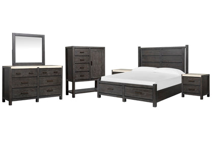 Magnussen - Plum Creek Ravenwood Black King Panel Storage Bed 2 Nightstands Drawer Dresser With Landscape Mirror And Door Chest - B5990-64A-KIT6 view 1