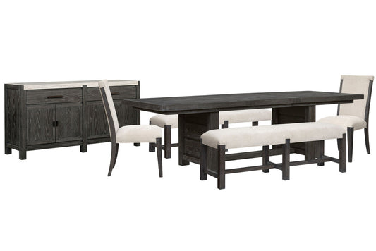 Magnussen - Plum Creek Ravenwood Black Rectangular Dining Table With 2 Benches 3 Side Chairs And Sideboard - D5990-21-KIT41 view 1