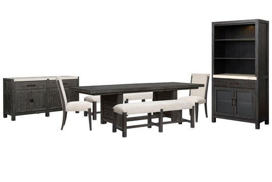 Magnussen - Plum Creek Ravenwood Black Rectangular Dining Table With 2 Benches 3 Side Chairs Sideboard And Display Cabinet - D5990-21-KIT42 view 1