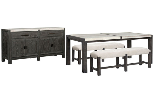 Magnussen - Plum Creek Ravenwood Black Rectangular Dining Table With 2 Benches And Sideboard - D5990-20-KIT35 view 1