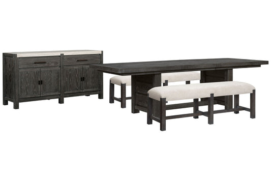 Magnussen - Plum Creek Ravenwood Black Rectangular Dining Table With 2 Benches And Sideboard - D5990-21-KIT35 view 1