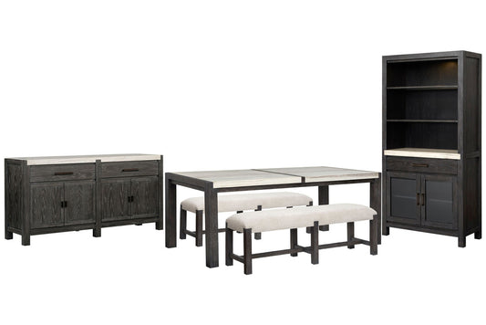 Magnussen - Plum Creek Ravenwood Black Rectangular Dining Table With 2 Benches Sideboard And Display Cabinet - D5990-20-KIT36 view 1