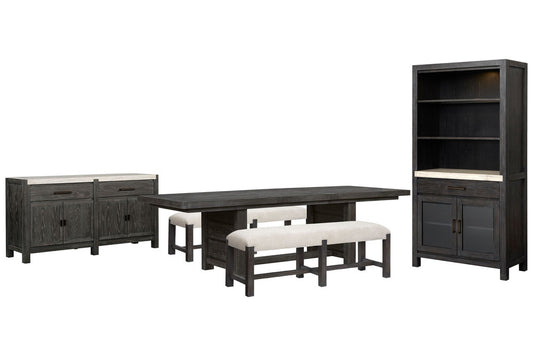 Magnussen - Plum Creek Ravenwood Black Rectangular Dining Table With 2 Benches Sideboard And Display Cabinet - D5990-21-KIT36 view 1