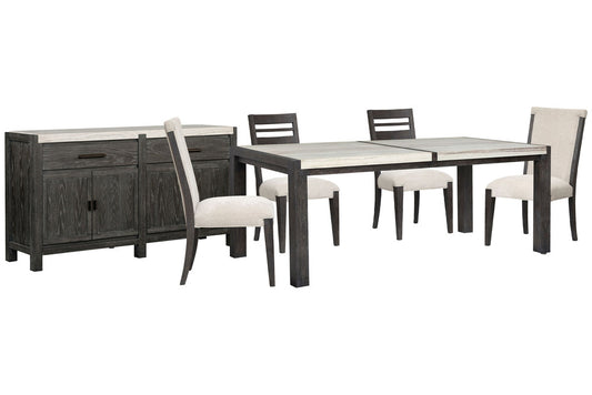 Magnussen - Plum Creek Ravenwood Black Rectangular Dining Table With 2 Side Chairs 2 Upholstered Side Chairs And Sideboard - D5990-20-KIT14 view 1
