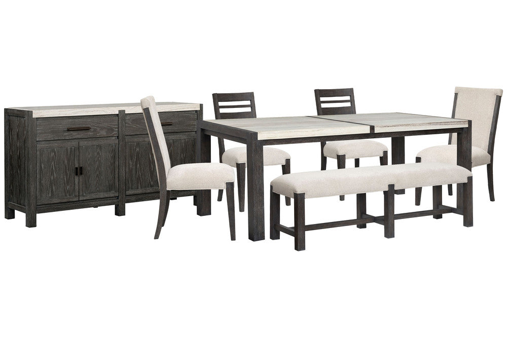 Magnussen - Plum Creek Ravenwood Black Rectangular Dining Table With 2 Side Chairs 2 Upholstered Side Chairs Bench And Sideboard - D5990-20-KIT32 view 1