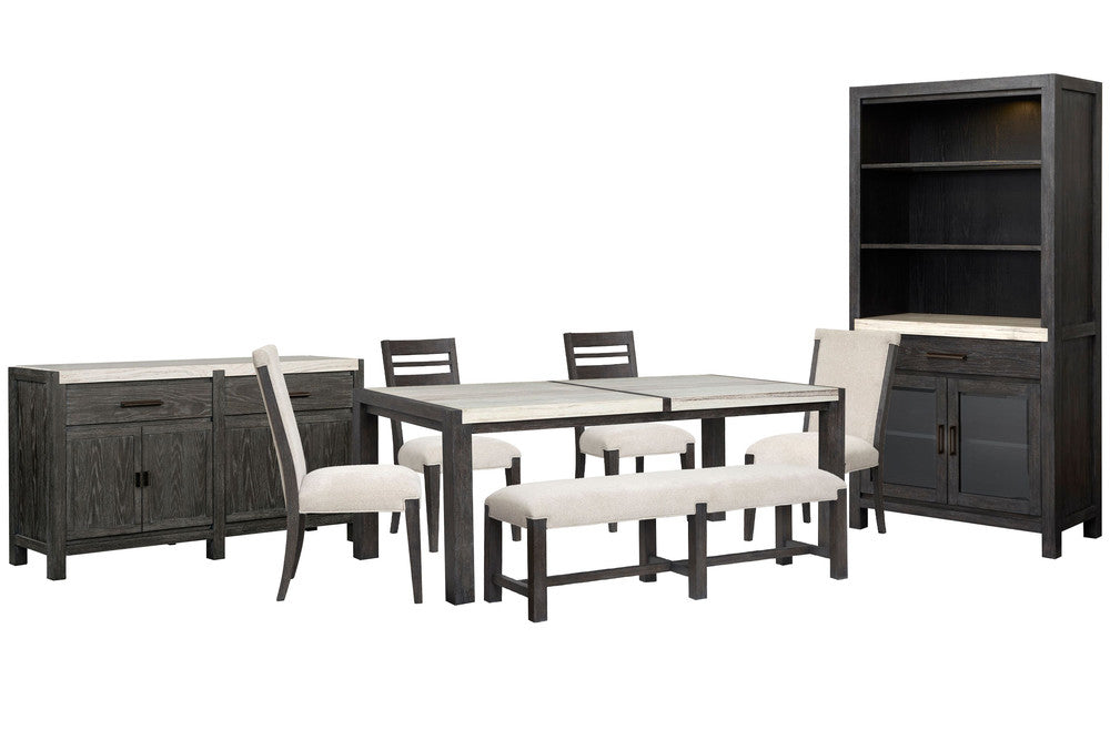 Magnussen - Plum Creek Ravenwood Black Rectangular Dining Table With 2 Side Chairs 2 Upholstered Side Chairs Bench Sideboard And Display Cabinet - D5990-20-KIT33 view 1