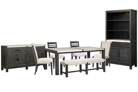 Magnussen - Plum Creek Ravenwood Black Rectangular Dining Table With 2 Side Chairs 2 Upholstered Side Chairs Bench Sideboard And Display Cabinet - D5990-20-KIT33 view 1