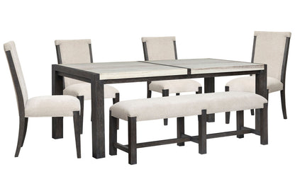 Magnussen - Plum Creek Ravenwood Black Rectangular Dining Table With 4 Upholstered Side Chairs And Bench - D5990-20-KIT25 view 1