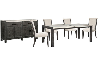 Magnussen - Plum Creek Ravenwood Black Rectangular Dining Table With 4 Upholstered Side Chairs And Sideboard - D5990-20-KIT8 view 1