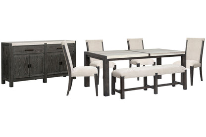 Magnussen - Plum Creek Ravenwood Black Rectangular Dining Table With 4 Upholstered Side Chairs Bench And Sideboard - D5990-20-KIT26 view 1