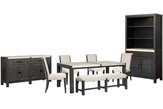 Magnussen - Plum Creek Ravenwood Black Rectangular Dining Table With 4 Upholstered Side Chairs Bench Sideboard And Display Cabinet - D5990-20-KIT27 view 1