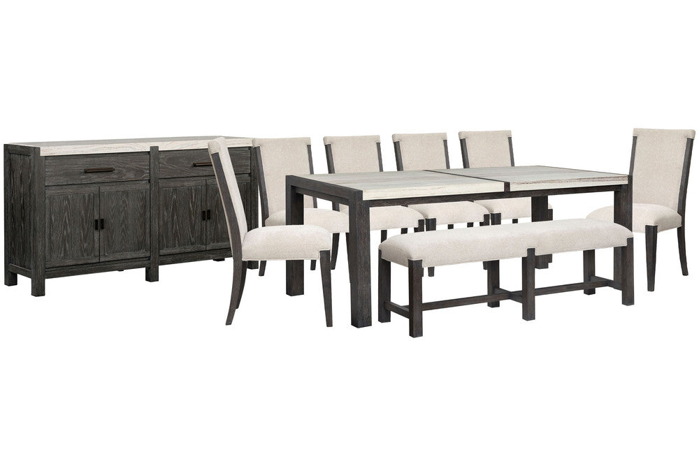 Magnussen - Plum Creek Ravenwood Black Rectangular Dining Table With 6 Upholstered Side Chairs Bench And Sideboard - D5990-20-KIT29 view 1