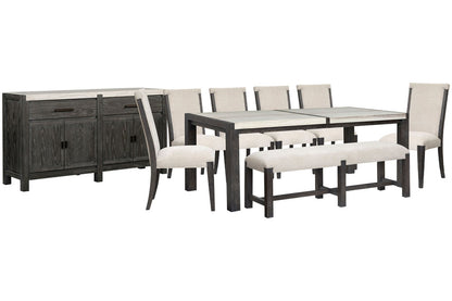 Magnussen - Plum Creek Ravenwood Black Rectangular Dining Table With 6 Upholstered Side Chairs Bench And Sideboard - D5990-20-KIT29 view 1