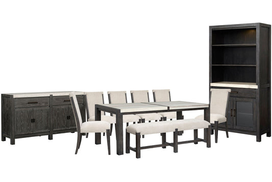 Magnussen - Plum Creek Ravenwood Black Rectangular Dining Table With 6 Upholstered Side Chairs Bench Sideboard And Display Cabinet - D5990-20-KIT30 view 1