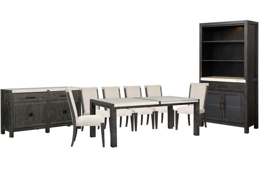 Magnussen - Plum Creek Ravenwood Black Rectangular Dining Table With 6 Upholstered Side Chairs Sideboard And Display Cabinet - D5990-20-KIT12 view 1