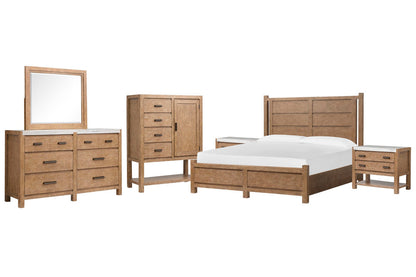 Magnussen - Plum Creek Sierra Brown California King Panel Bed 2 Open Nightstands Drawer Dresser With Landscape Mirror And Door Chest - B5768-74-KIT11 view 1