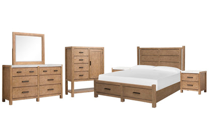 Magnussen - Plum Creek Sierra Brown California King Panel Storage Bed 2 Nightstands Drawer Dresser With Landscape Mirror And Door Chest - B5768-74A-KIT6 view 1