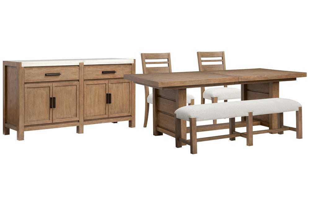Magnussen - Plum Creek Sierra Brown Extendable Trestle Dining Table With 2 Side Chairs Bench And Server - D5768-21-KIT14 view 1