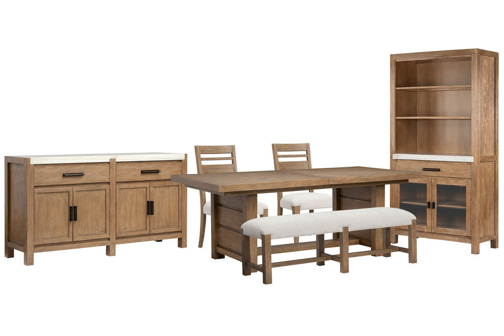 Magnussen - Plum Creek Sierra Brown Extendable Trestle Dining Table With 2 Side Chairs Bench Server And Display Cabinet - D5768-21-KIT15 view 1