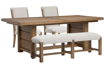 Magnussen - Plum Creek Sierra Brown Extendable Trestle Dining Table With 2 Upholstered Side Chairs And Bench - D5768-21-KIT19 view 1