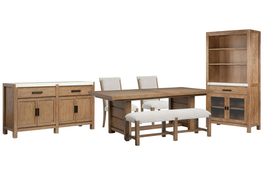 Magnussen - Plum Creek Sierra Brown Extendable Trestle Dining Table With 2 Upholstered Side Chairs Bench Server And Display Cabinet - D5768-21-KIT21 view 1
