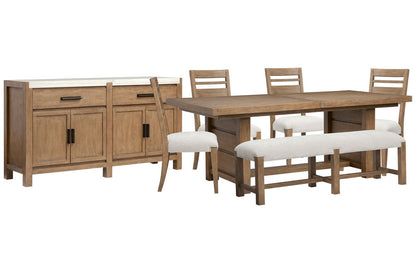 Magnussen - Plum Creek Sierra Brown Extendable Trestle Dining Table With 4 Side Chairs Bench And Server - D5768-21-KIT17 view 1
