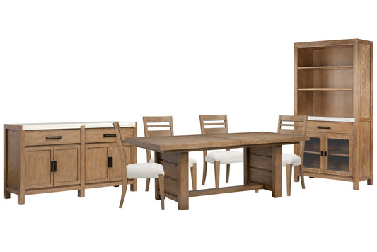 Magnussen - Plum Creek Sierra Brown Extendable Trestle Dining Table With 4 Side Chairs Server And Display Cabinet - D5768-21-KIT3 view 1