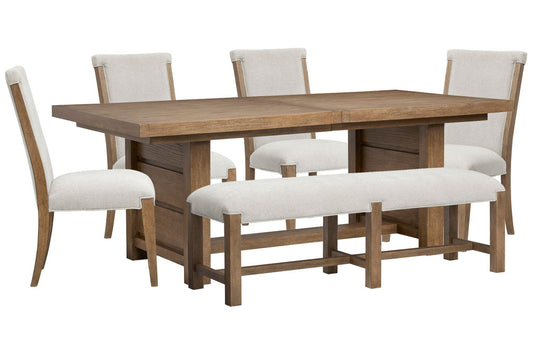 Magnussen - Plum Creek Sierra Brown Extendable Trestle Dining Table With 4 Upholstered Side Chairs And Bench - D5768-21-KIT22 view 1