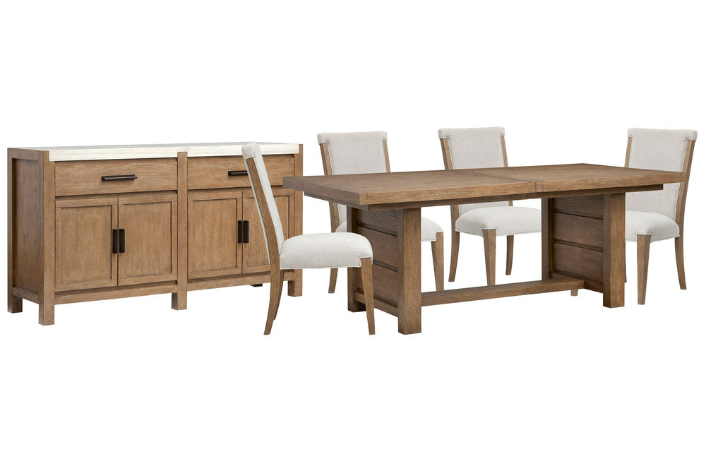 Magnussen - Plum Creek Sierra Brown Extendable Trestle Dining Table With 4 Upholstered Side Chairs And Server - D5768-21-KIT8 view 1