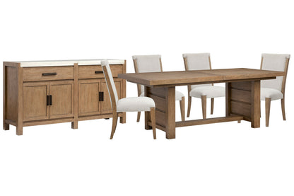 Magnussen - Plum Creek Sierra Brown Extendable Trestle Dining Table With 4 Upholstered Side Chairs And Server - D5768-21-KIT8 view 1