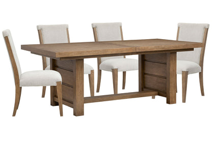 Magnussen - Plum Creek Sierra Brown Extendable Trestle Dining Table With 4 Upholstered Side Chairs - D5768-21-KIT7 view 1