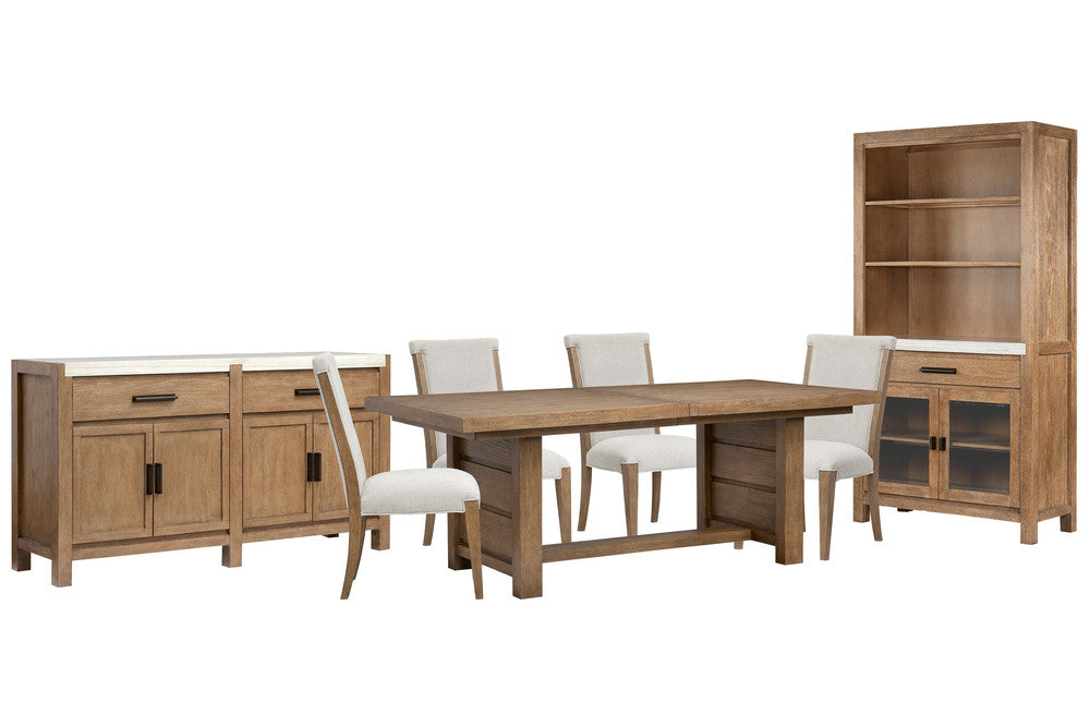 Magnussen - Plum Creek Sierra Brown Extendable Trestle Dining Table With 4 Upholstered Side Chairs Server And Display Cabinet - D5768-21-KIT9 view 1